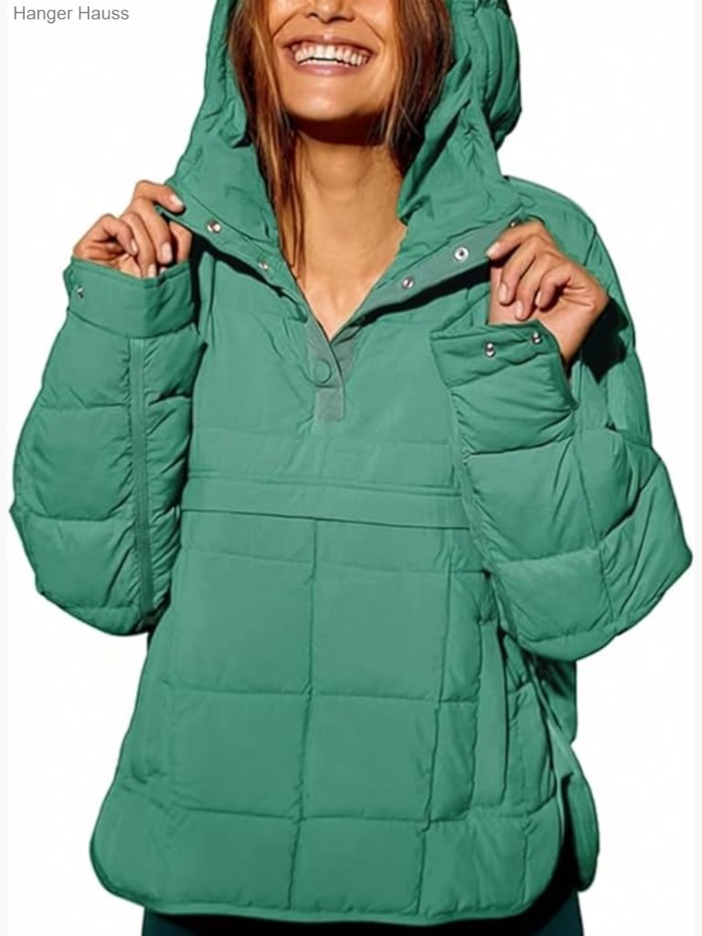 Oversized Quilted Puffer Jacket Pullover Hooded Lightweight Winter Coat